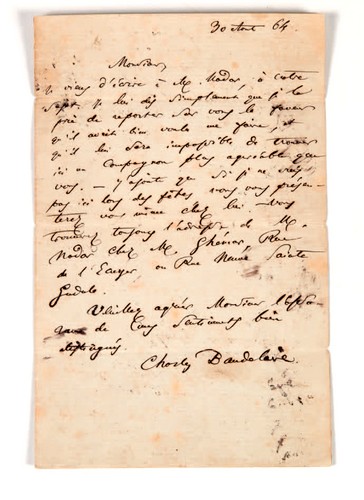 Brief aan Narcisse Ancelle.Charles Baudelaire, Brussel,Brief aan Adolphe O'Connell. Brussel, 30 augustus 1864. Ondertekende brief.