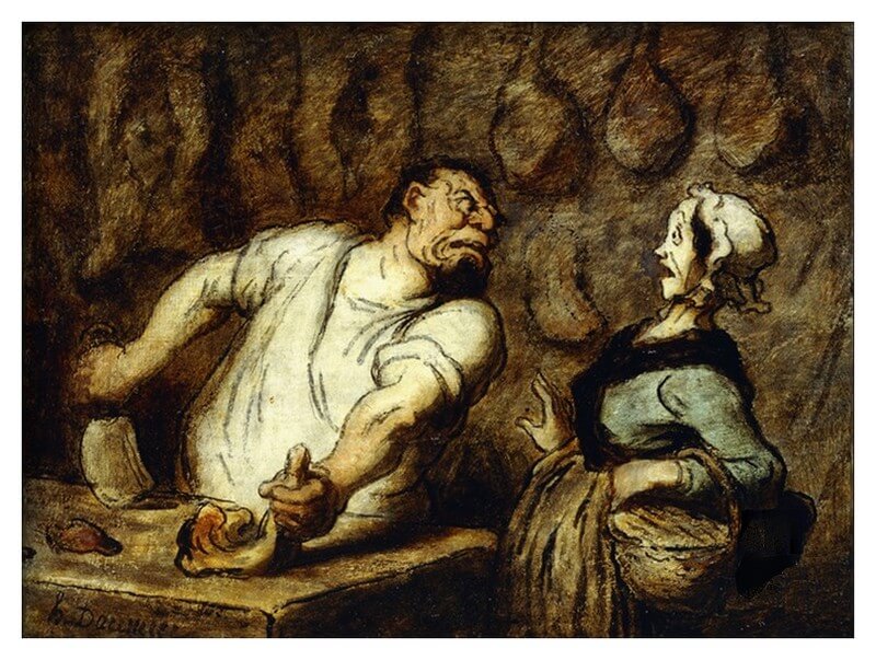 Honoré Daumier. Le boucher au marché de Montmartre. Lamartine. Mon horreur des bouchers. Mijn afschuw van slagers.  Vertaling Alphonse de Lamartine. Vertalingen Vivienne Stringa